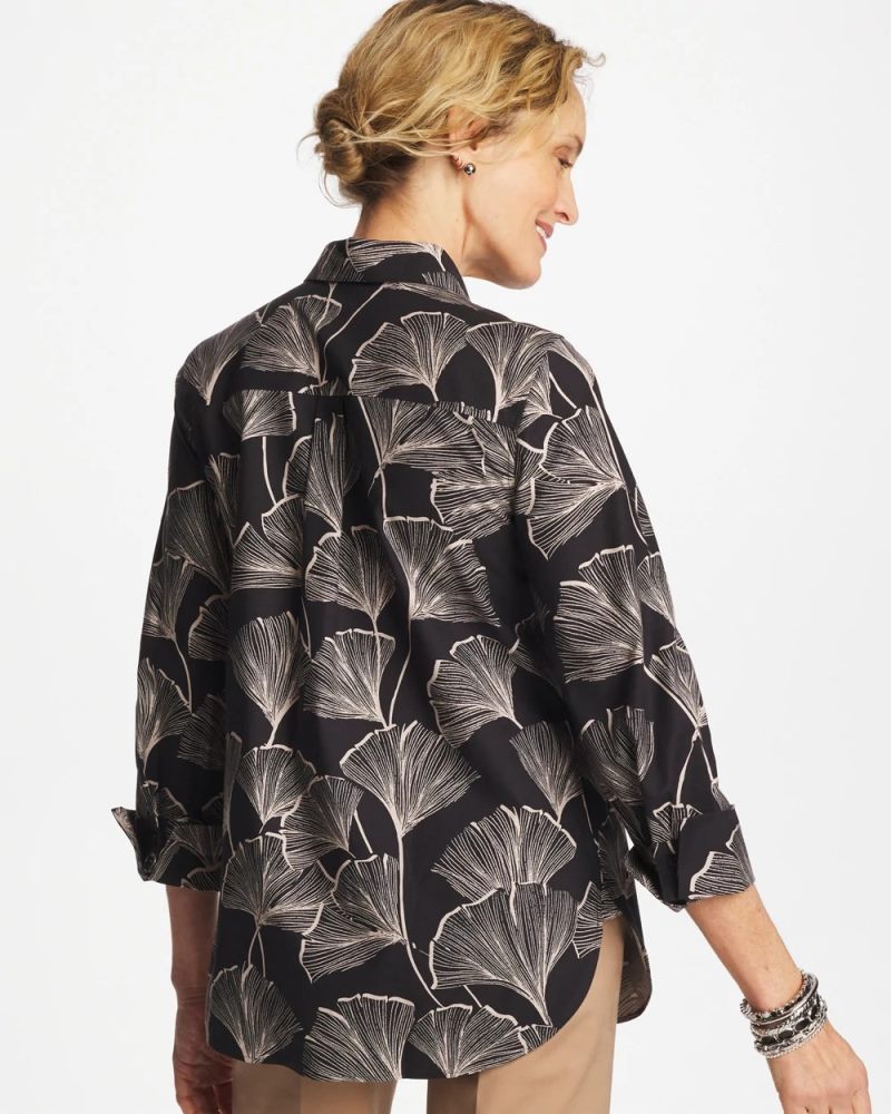 Chicos No Iron Stretch Ginkgo Glory Shirt - BLACK