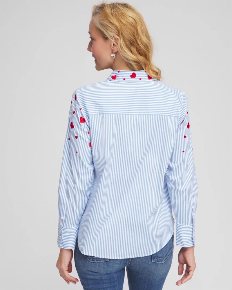 Chicos V-Day Striped Poplin Shirt - TIDAL BLUE