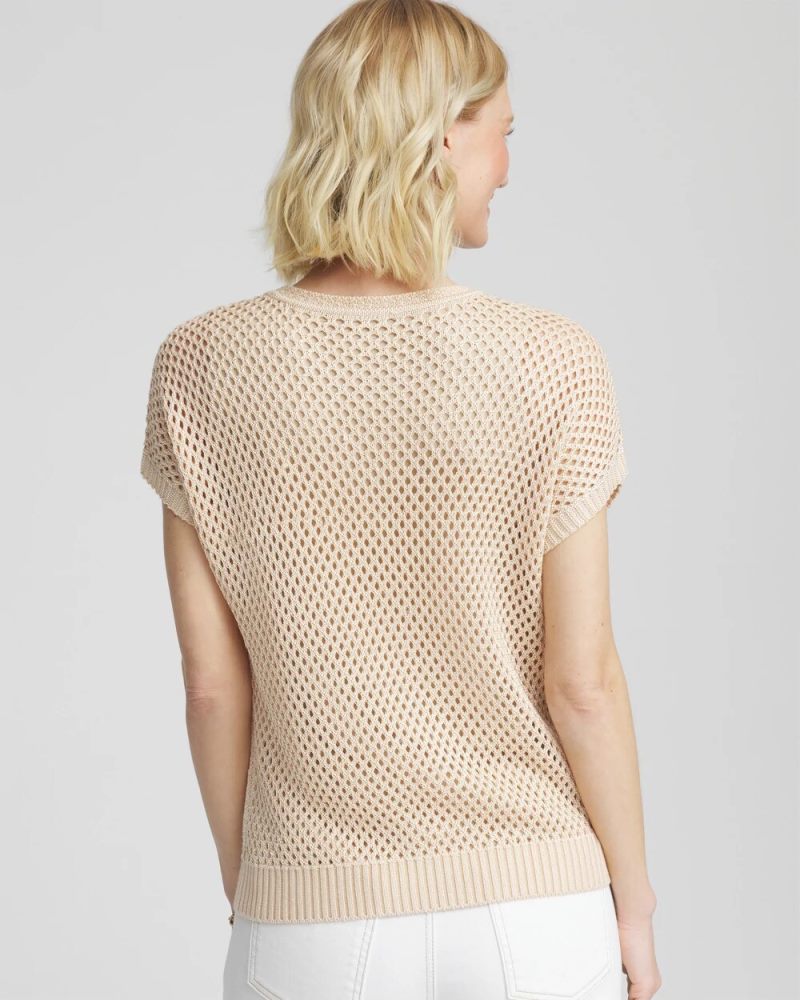 Chicos Embroidered Pointelle Pull-Over - GLISTENING SAND