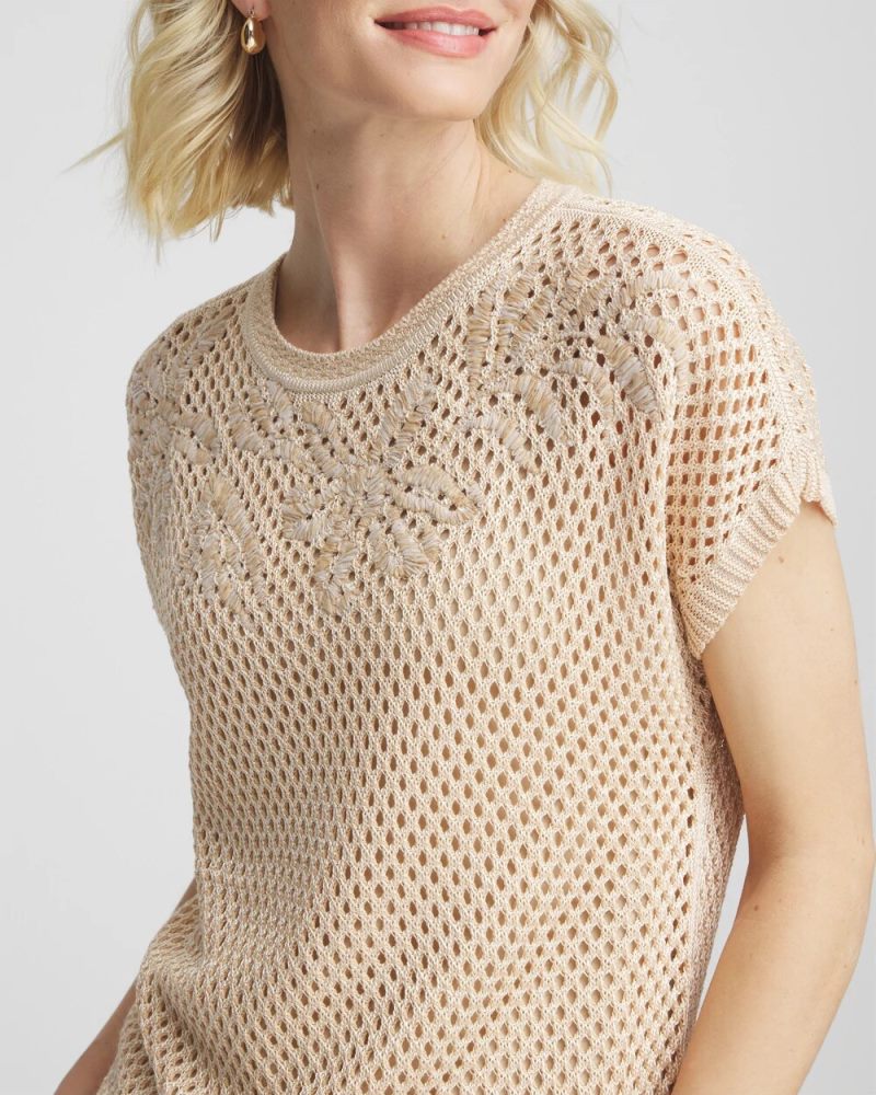 Chicos Embroidered Pointelle Pull-Over - GLISTENING SAND