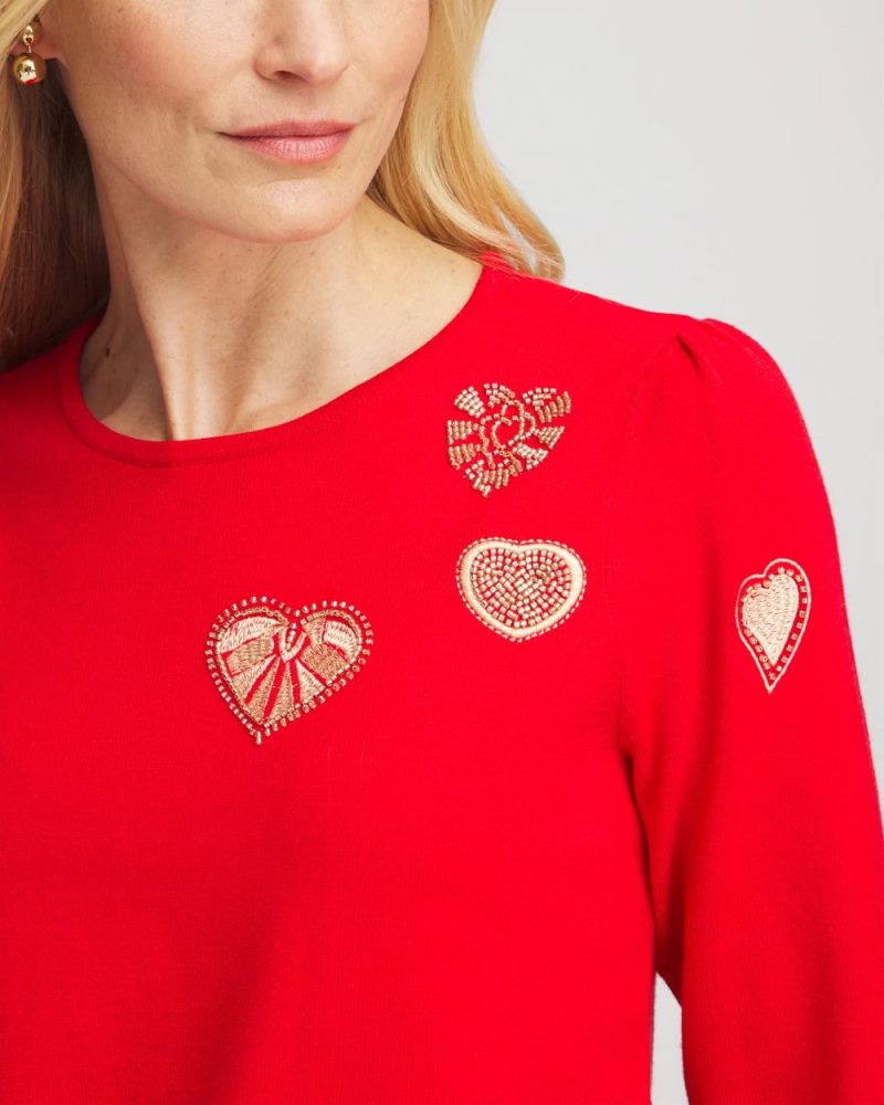 Chicos V-Day Embroidered Heart Pullover - LOVE LETTER RED