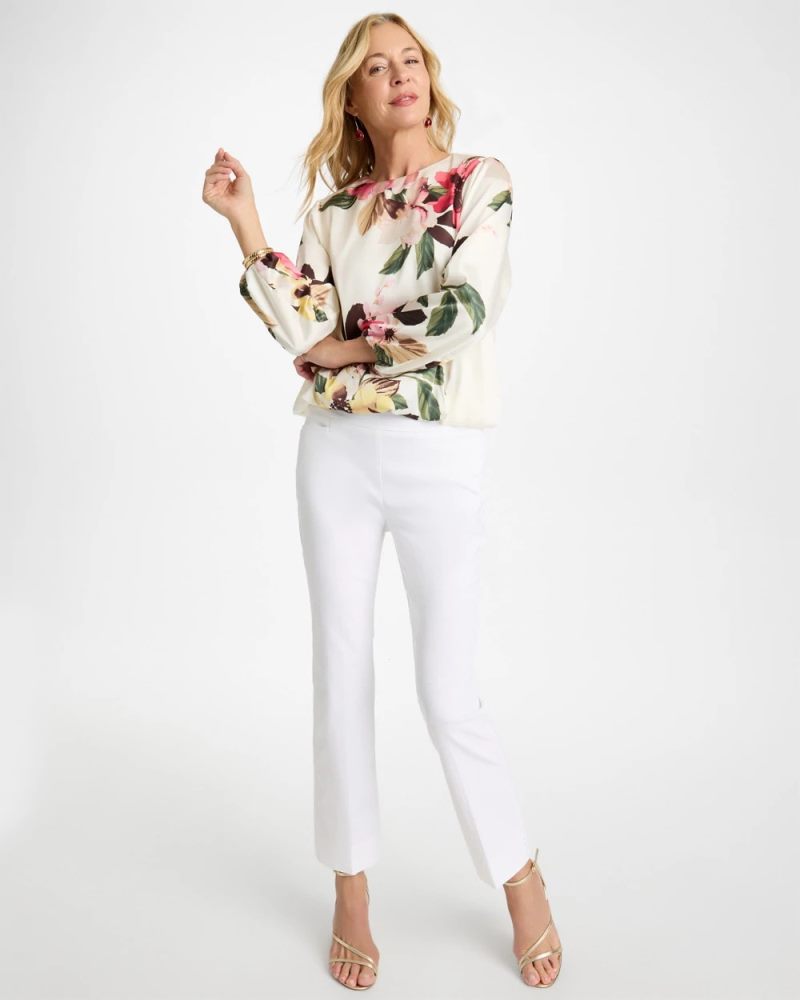 Chicos Crewneck Satin Bubble Hem Top - HOT HONEYSUCKLE