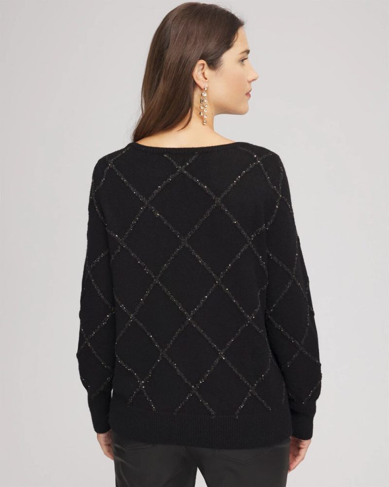 Chicos Sparkling Diamonds Pullover Sweater - BLACK