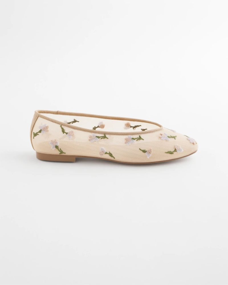 Chicos Orchid Embroidered Ballet Flats - NATURAL