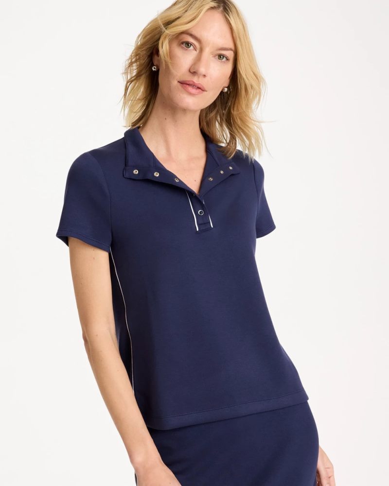 Chicos Zenergy® Soft Pique Piped Pullover - PASSPORT BLUE