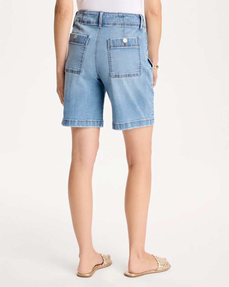Chicos Pull-On Scallop Button Jean Shorts - BLUE JAY INDIGO