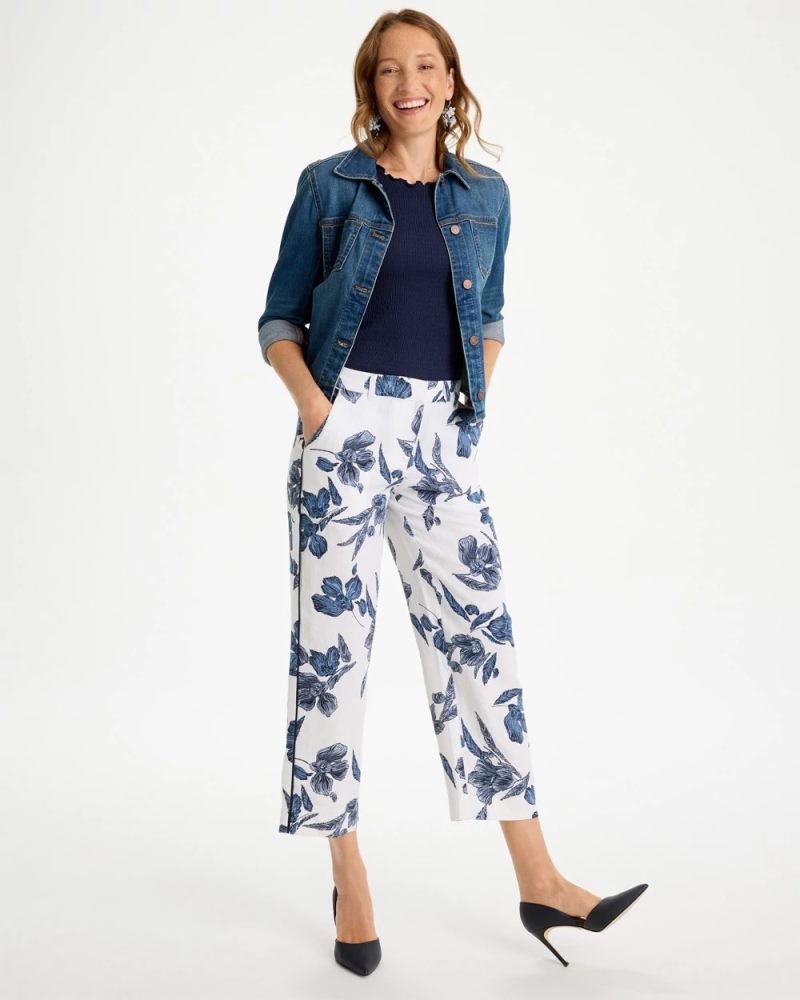 Chicos Piped Linen Fly Front Pants - PASSPORT BLUE
