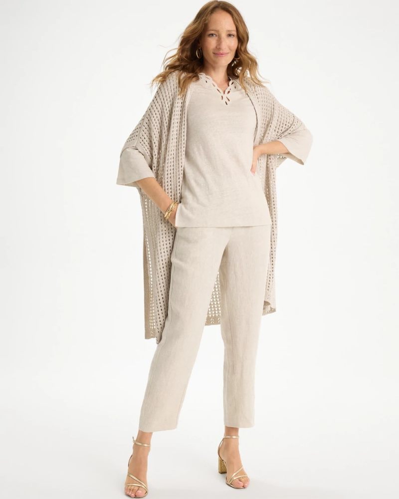 Chicos Embroidered Linen Tee - RIVER ROCK