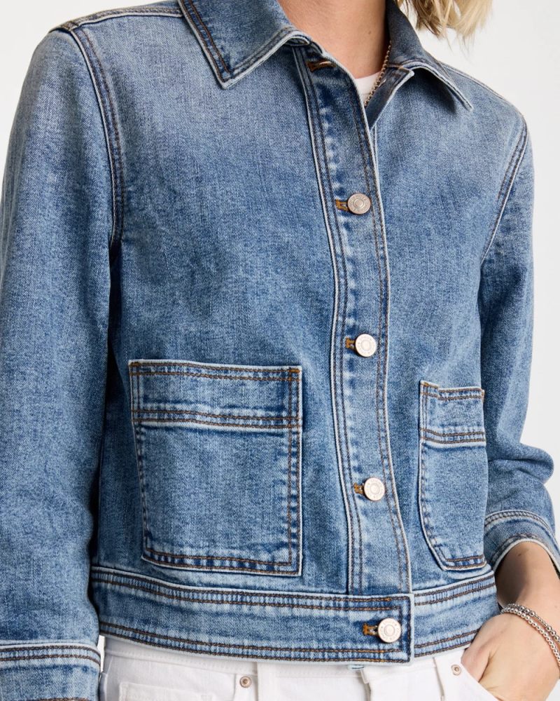 Chicos Denim Cropped Trucker Jacket - SAKURA INDIGO