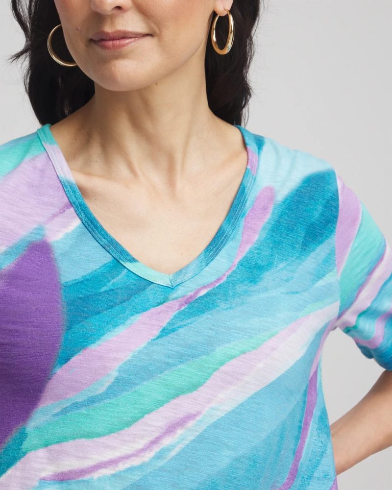 Chicos Sea Print Short Sleeve Forward-Seam Tee - PARADISO BLUE