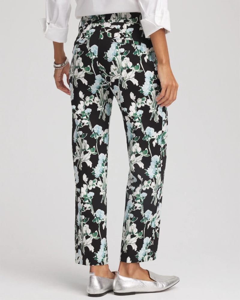 Chicos Floral Emme Straight Ankle Pants - BLACK