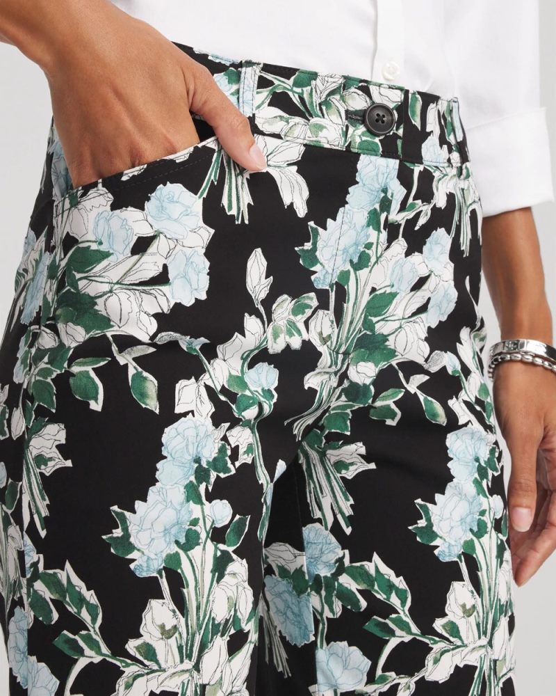 Chicos Floral Emme Straight Ankle Pants - BLACK