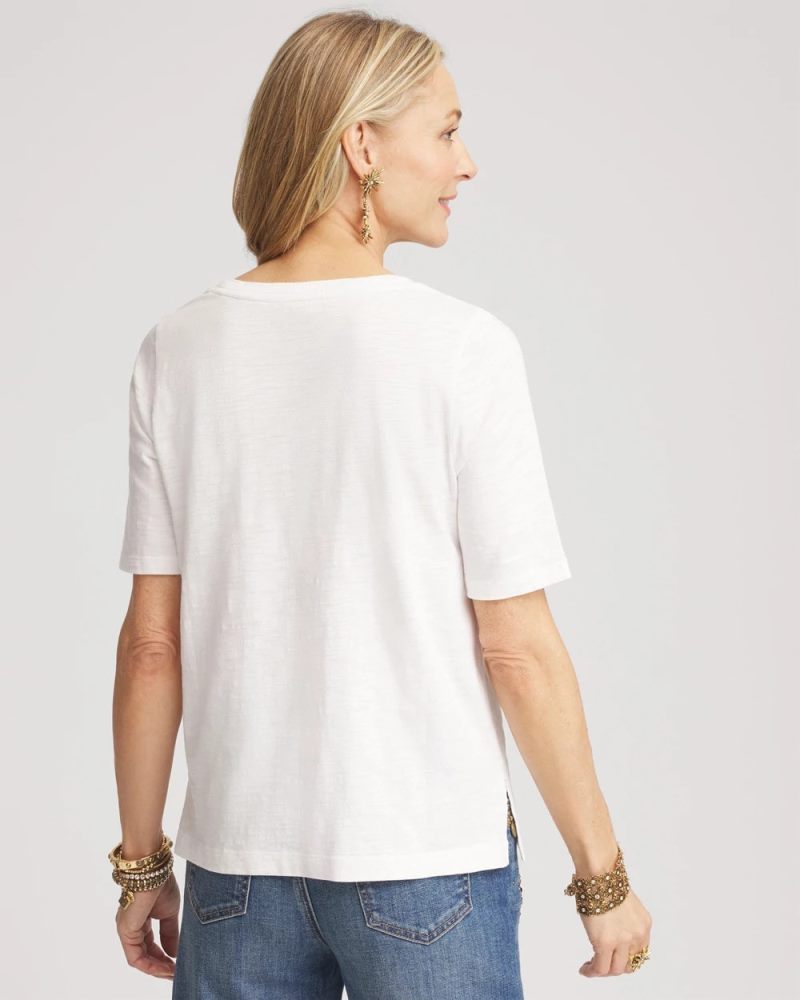 Chicos Slub Scoop Neck Tee - ALABASTER