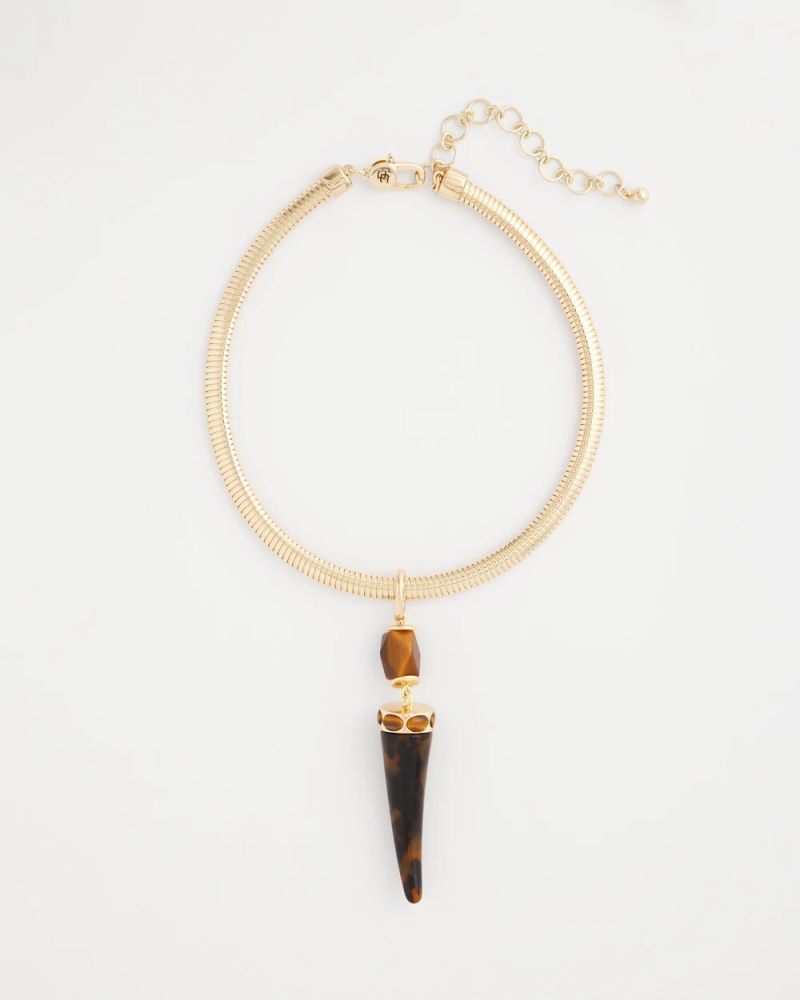Chicos Tortoise Pendant Collar Necklace - GOLD