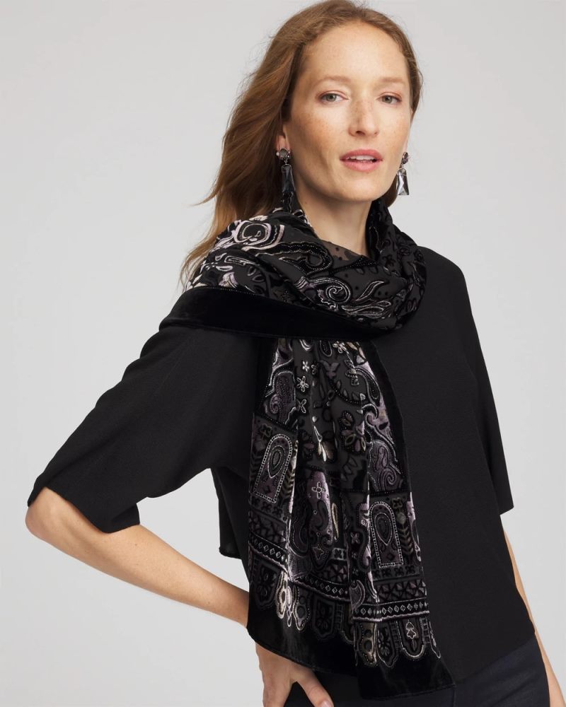 Chicos Velvet Burnout Oblong Scarf - BLACK