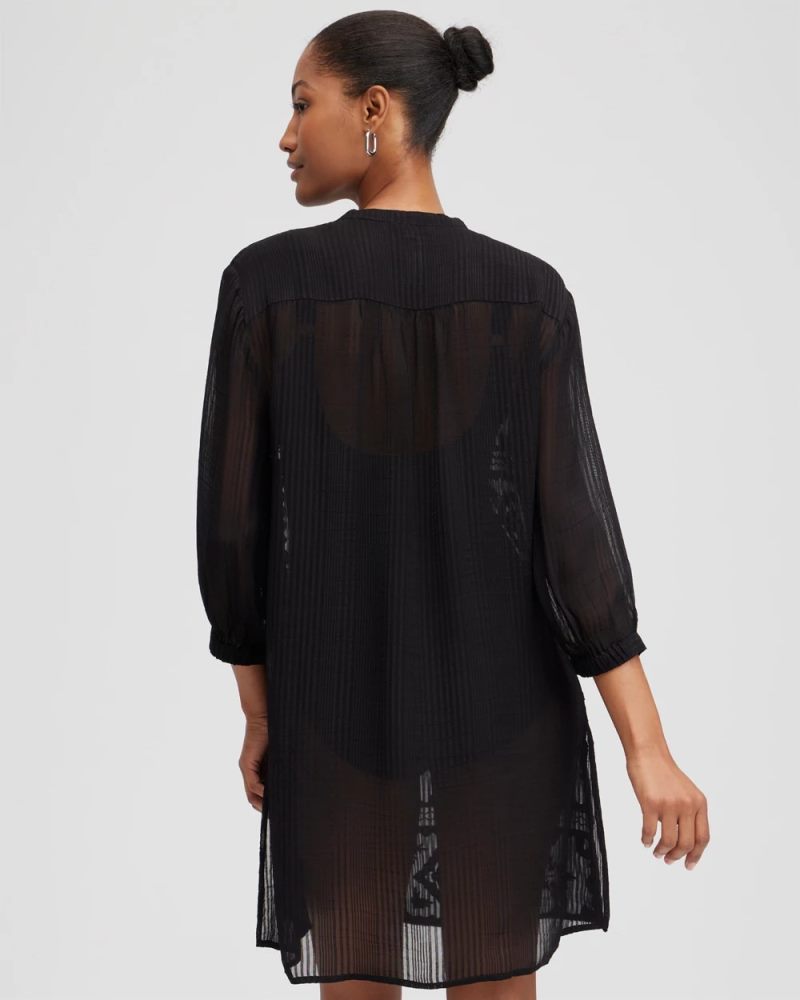 Chicos Embroidered Swim Dress Coverup - BLACK
