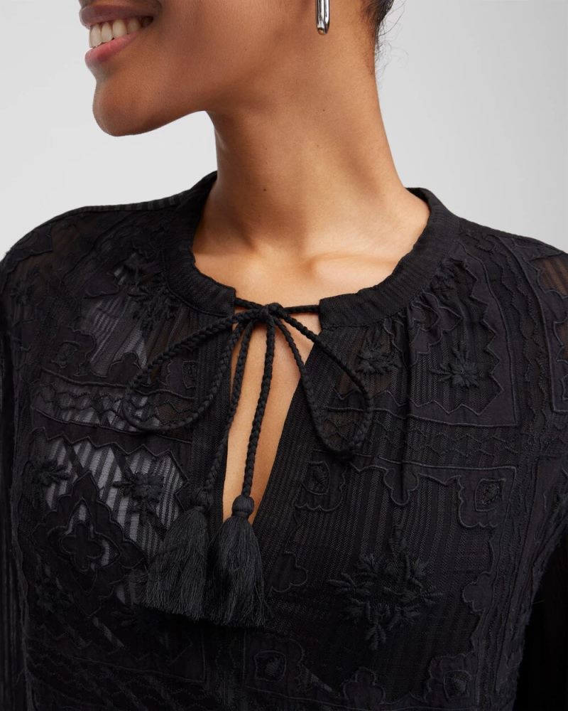 Chicos Embroidered Swim Dress Coverup - BLACK