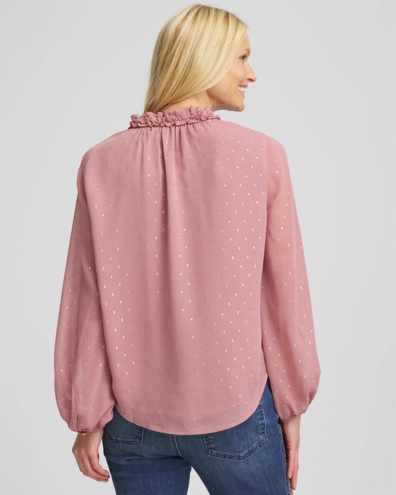 Chicos Ruffleneck Lined Georgette Blouse - DUSTY ROSE