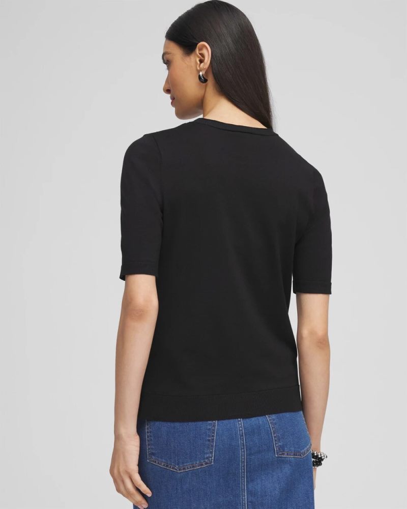 Chicos Ella Crewneck Pullover Sweater - BLACK