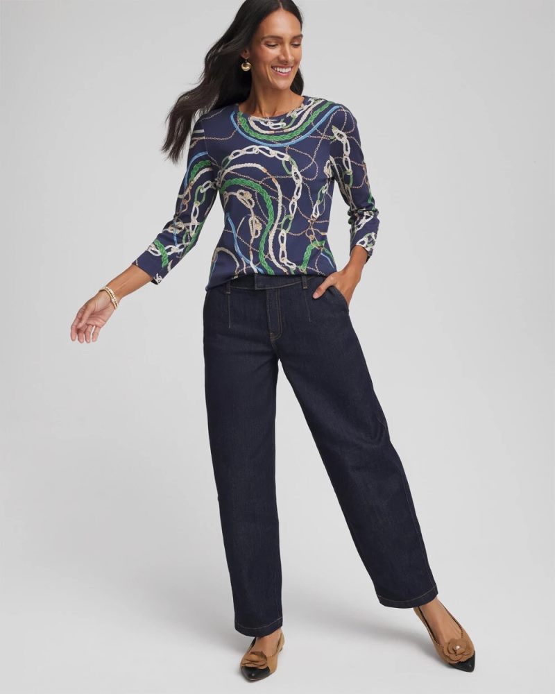 Chicos Status Pima Button Sleeve Tee - HIDDEN SAPPHIRE