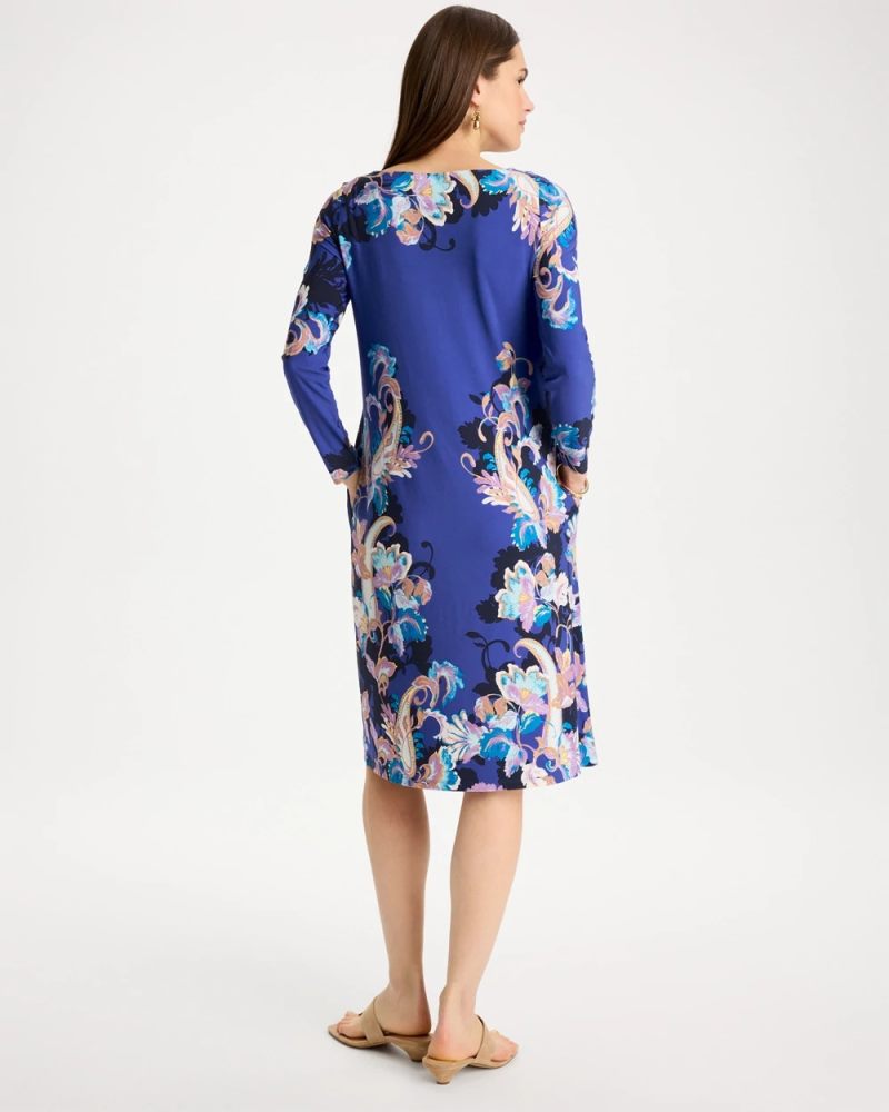 Chicos Jersey Knit Baroque Shift Dress - AMPARO BLUE