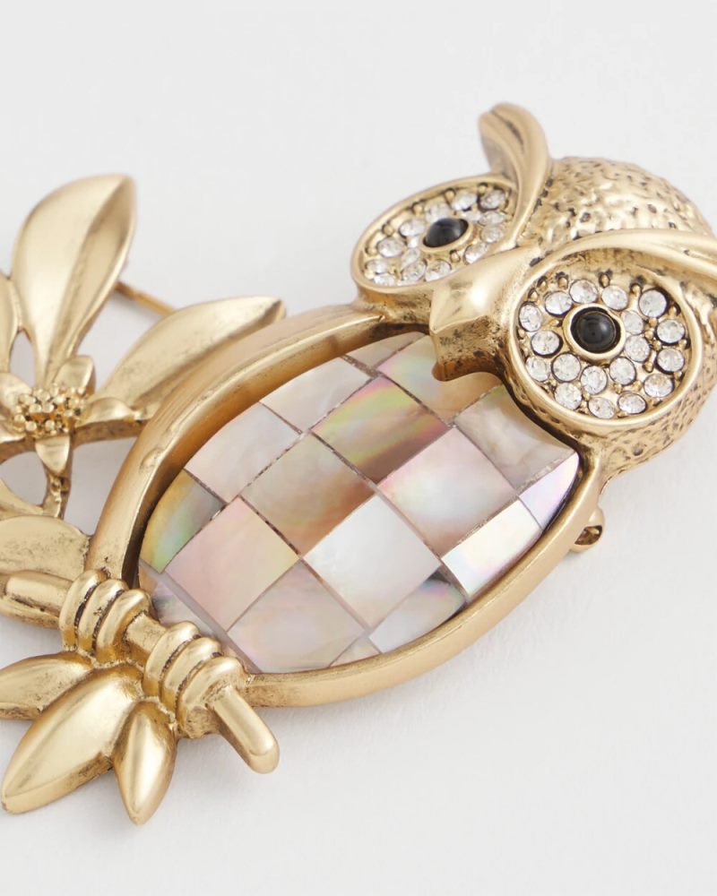 Chicos Goldtone Owl Brooch - GOLD