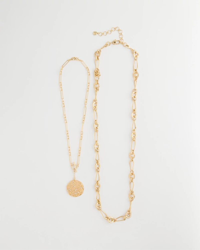 Chicos Sea Foam Medallion Double-Strand Pendant Necklace - GOLD