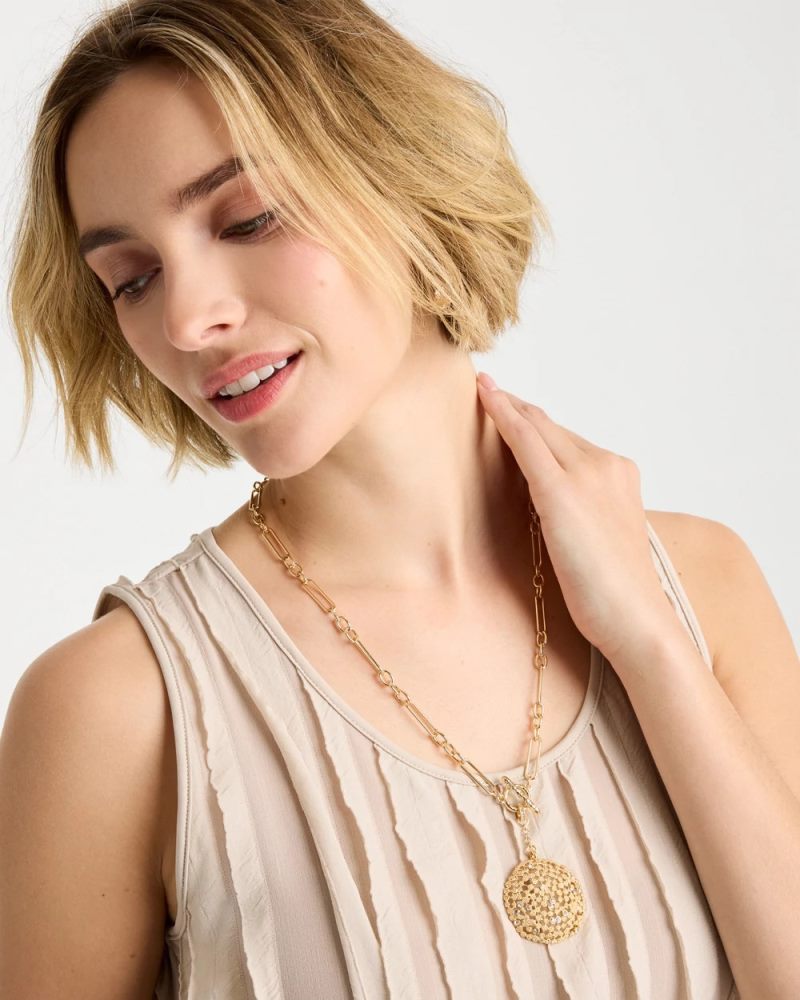 Chicos Sea Foam Medallion Double-Strand Pendant Necklace - GOLD