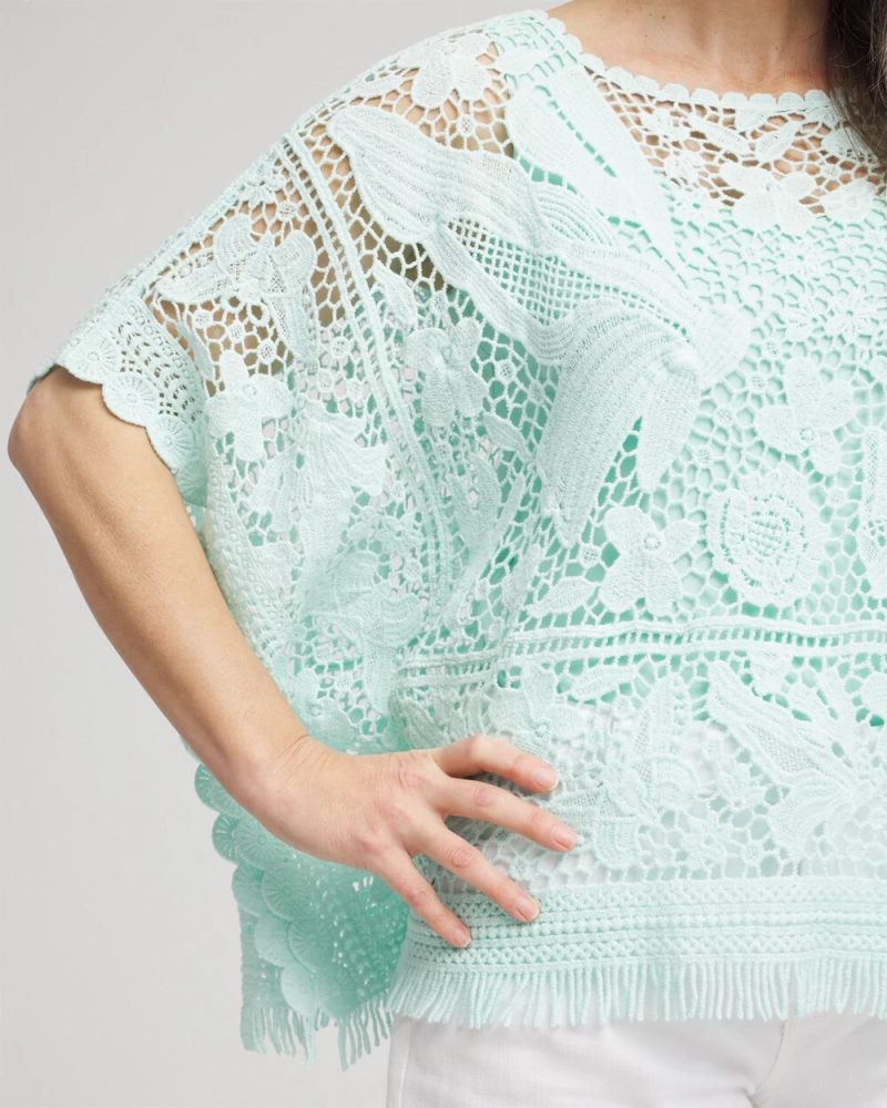 Chicos Lace Crochet Poncho - TEAL WATERS