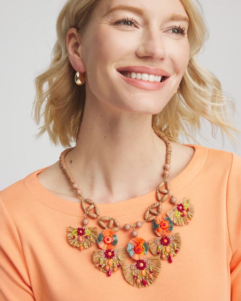 Chicos Tropical Floral Bib Necklace - MULTI