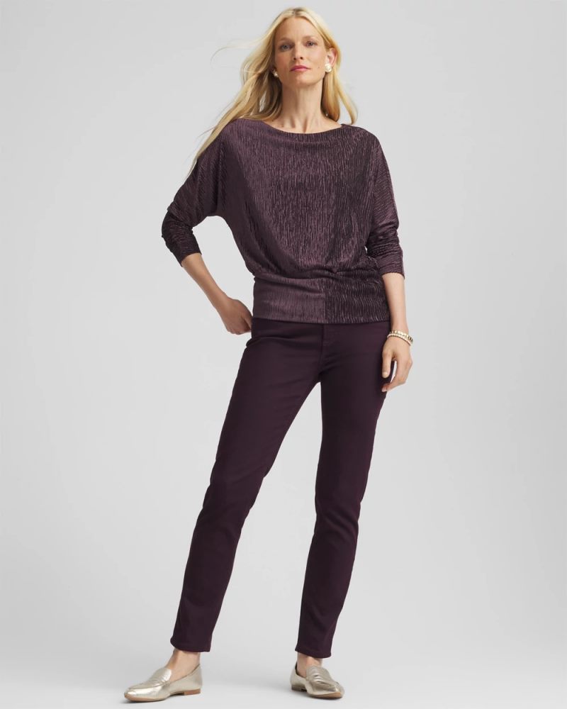 Chicos Crinkle Velvet Banded-Bottom Top - NIGHT BLOOM