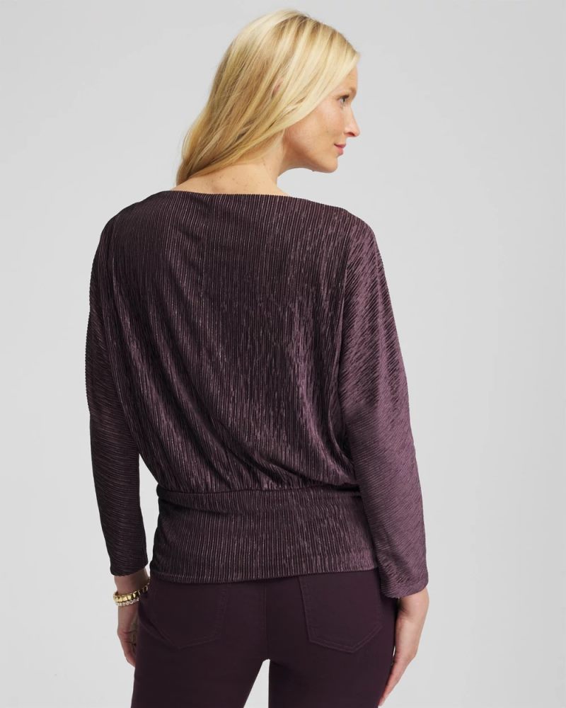 Chicos Crinkle Velvet Banded-Bottom Top - NIGHT BLOOM