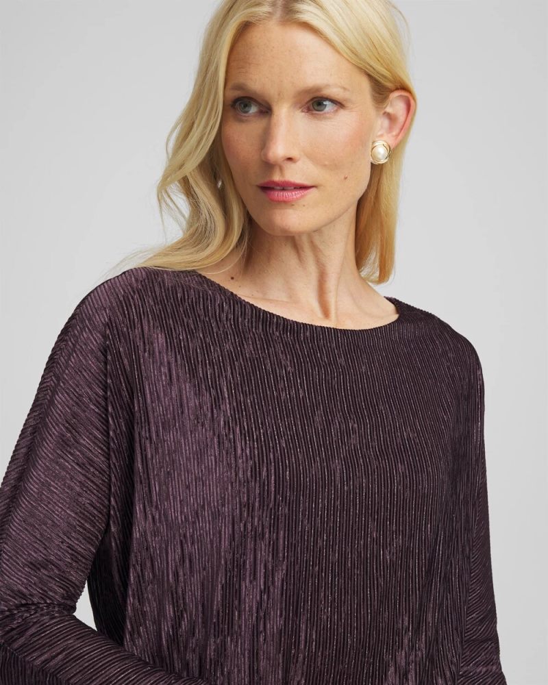 Chicos Crinkle Velvet Banded-Bottom Top - NIGHT BLOOM