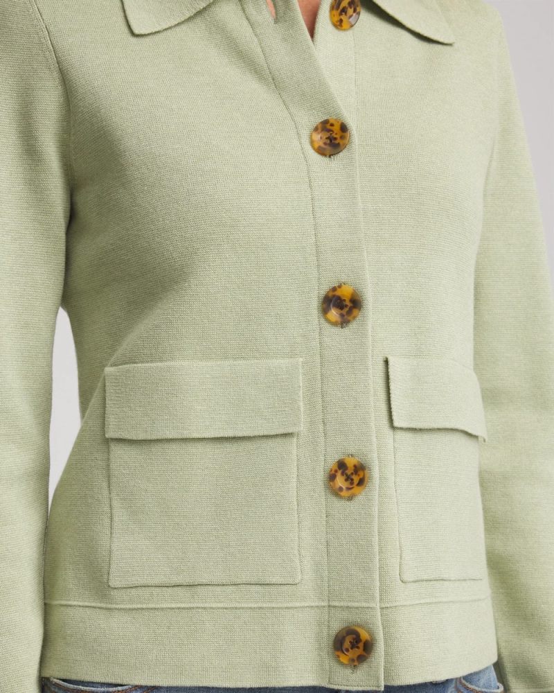 Chicos Button-Front Cardigan Jacket - SAGE MEADOW