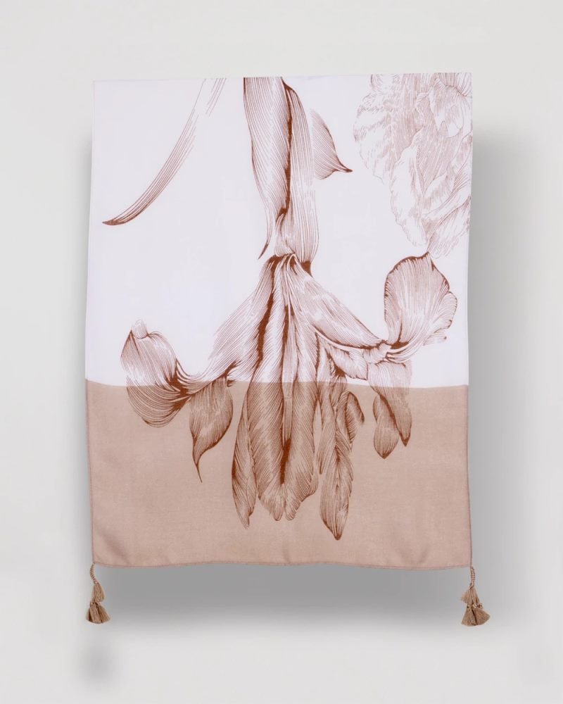 Chicos Neutral Floral Tassel Oblong Scarf - NEUTRAL