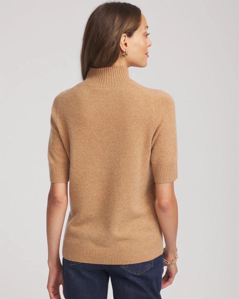 Chicos Cashmere Elbow-Sleeve Sweater - CAMEL