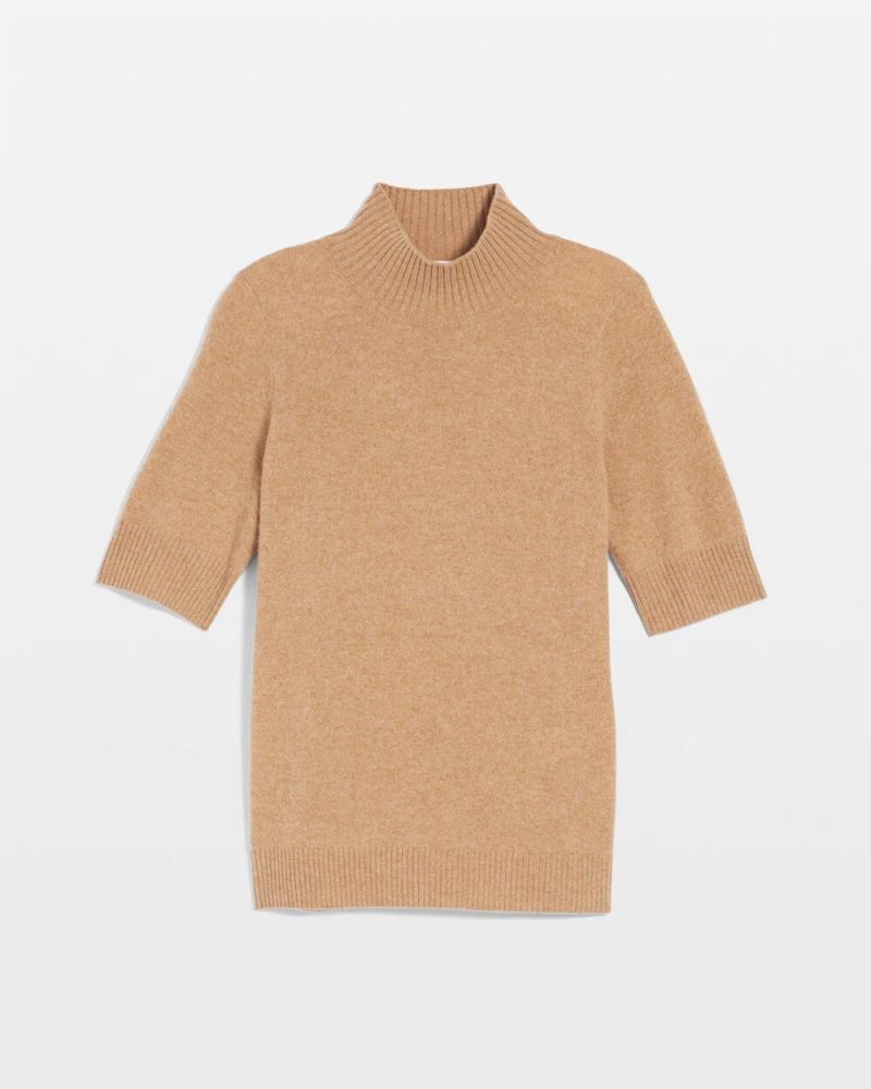 Chicos Cashmere Elbow-Sleeve Sweater - CAMEL