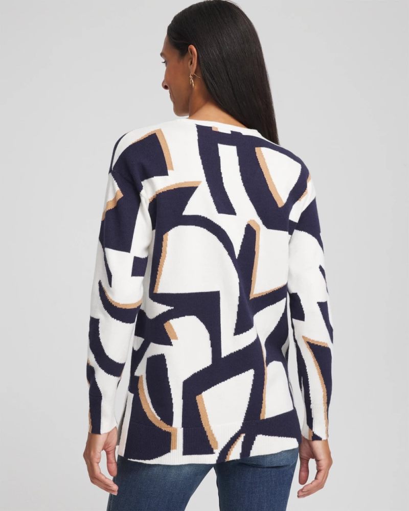 Chicos Geo Intarsia V-Neck Tunic - PASSPORT BLUE