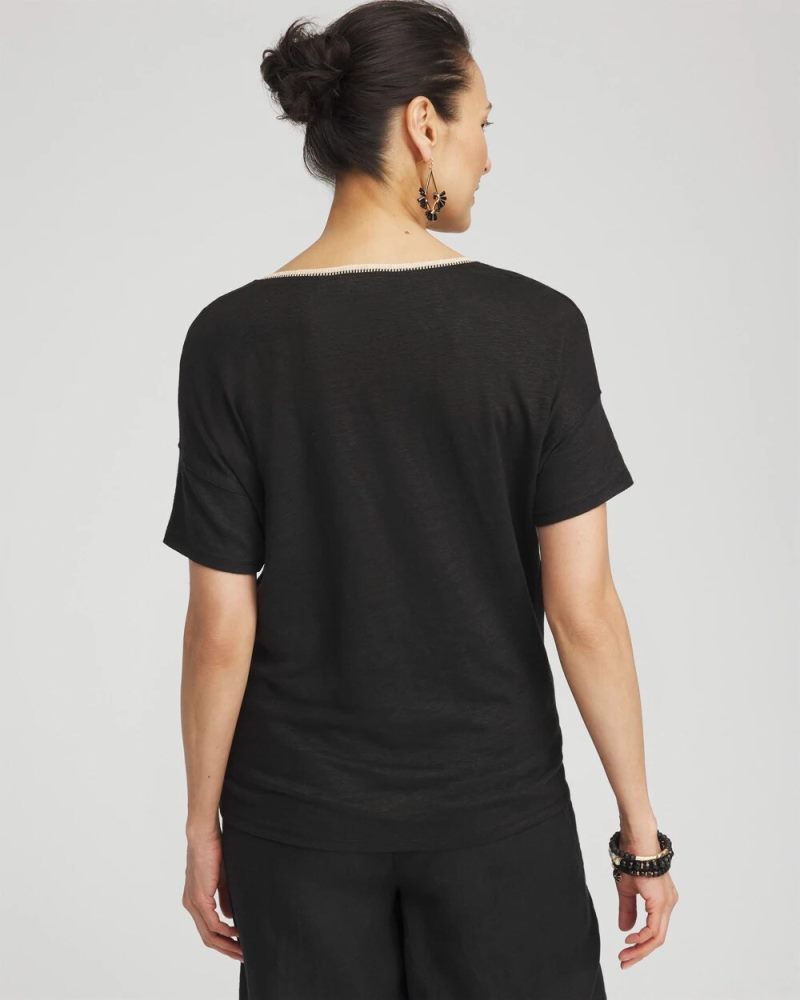 Chicos Sweater Trim Linen Tee - BLACK