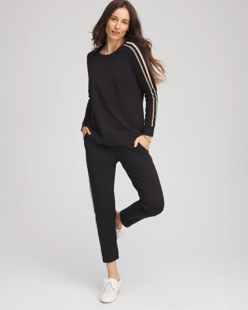 Chicos Zenergy® Lattice-Trim Pullover Top - BLACK