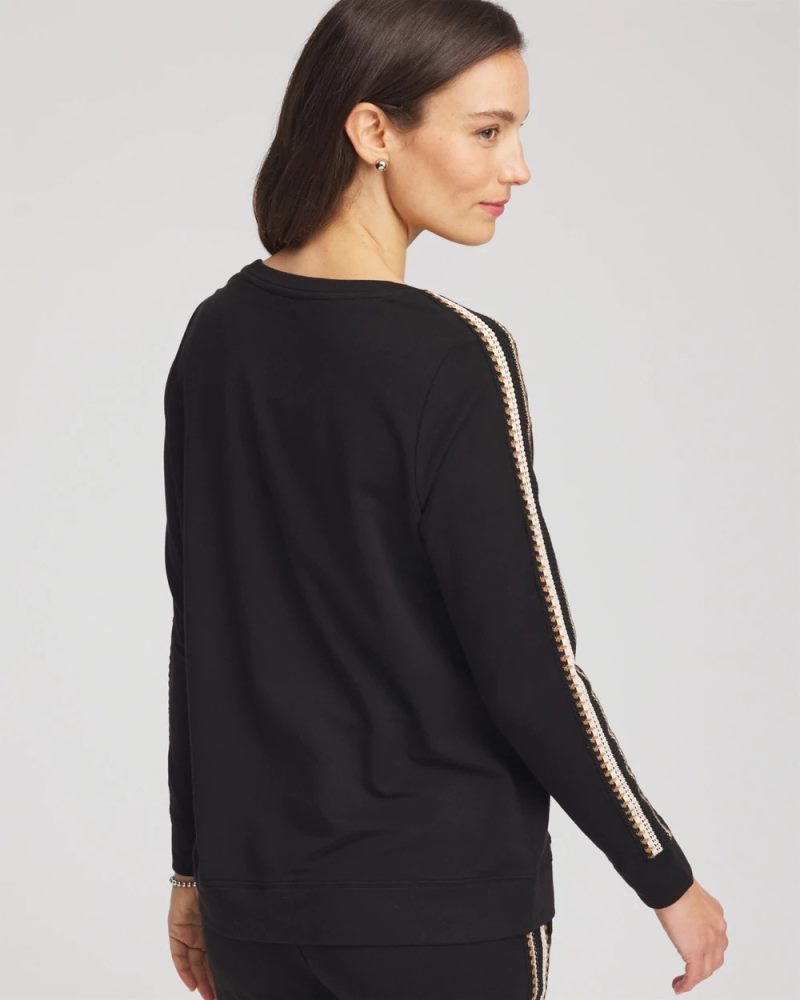 Chicos Zenergy® Lattice-Trim Pullover Top - BLACK