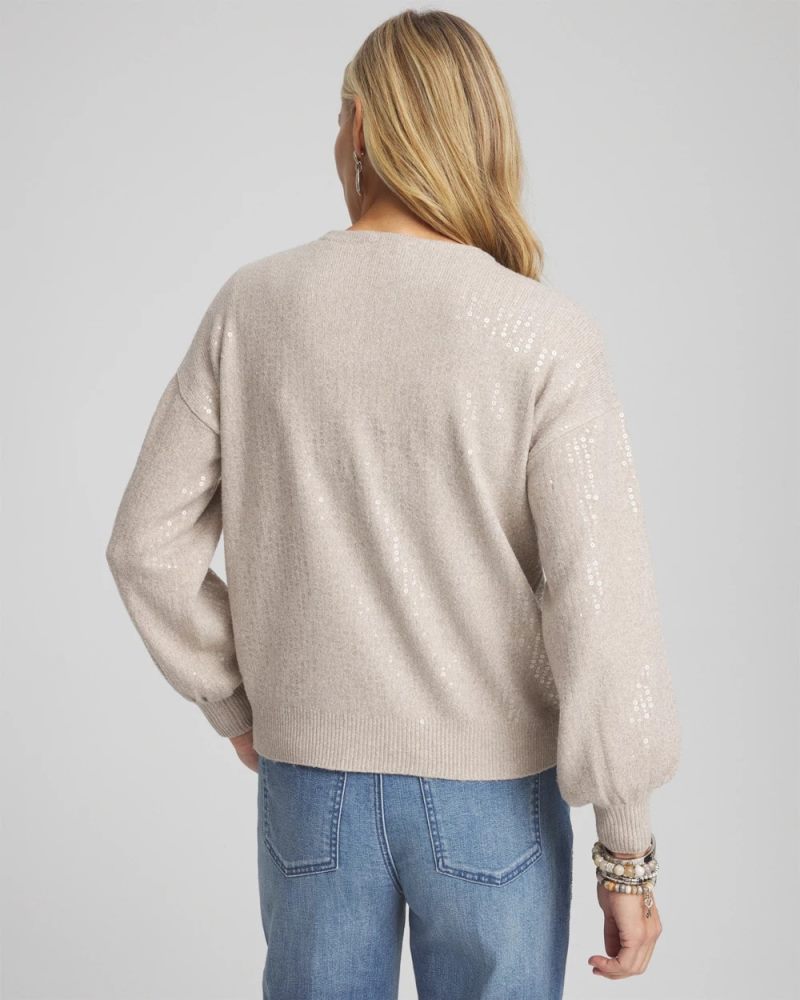 Chicos Sequin Zip Front Cardigan - HELIUM