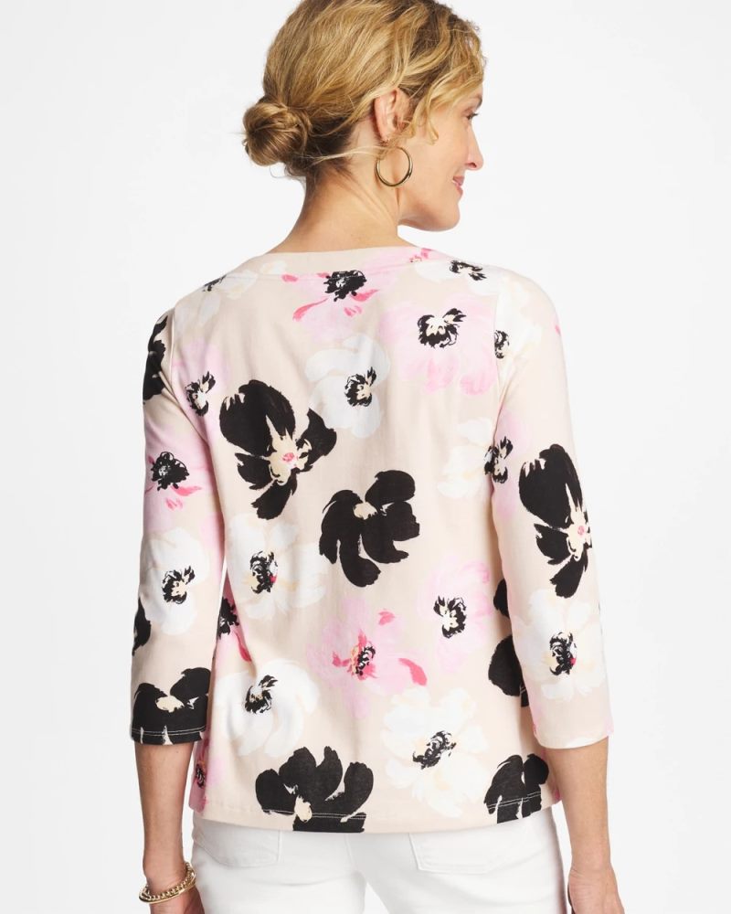 Chicos Printed Pima 3/4 Sleeve Tee - SWEET BLOSSOM