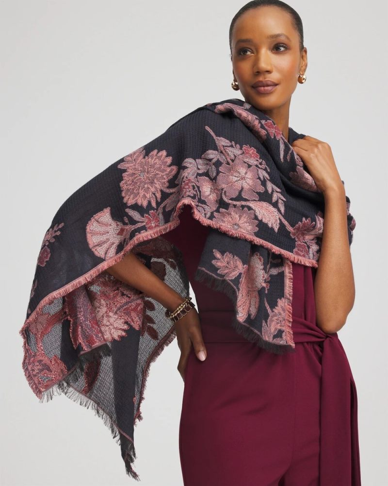 Chicos Cotton Jacquard Oblong Scarf - BLACK