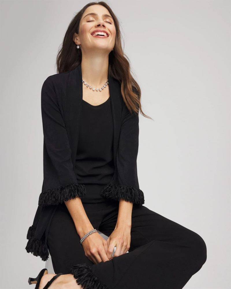 Chicos Travelers™ Collection Fringe Hem Jacket - TRAVELERS BLACK