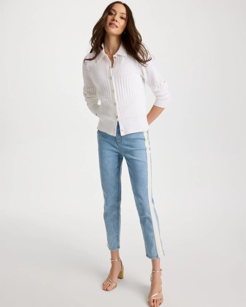 Chicos Textured Button-Front Cardigan - ALABASTER