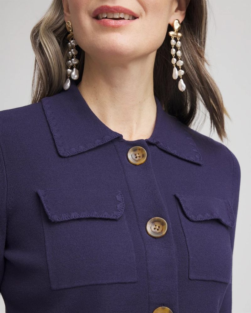 Chicos Collared Button-Down Cardigan - PASSPORT BLUE