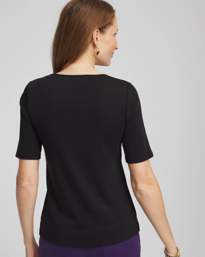 Chicos Pima Cotton Henley Tee - BLACK
