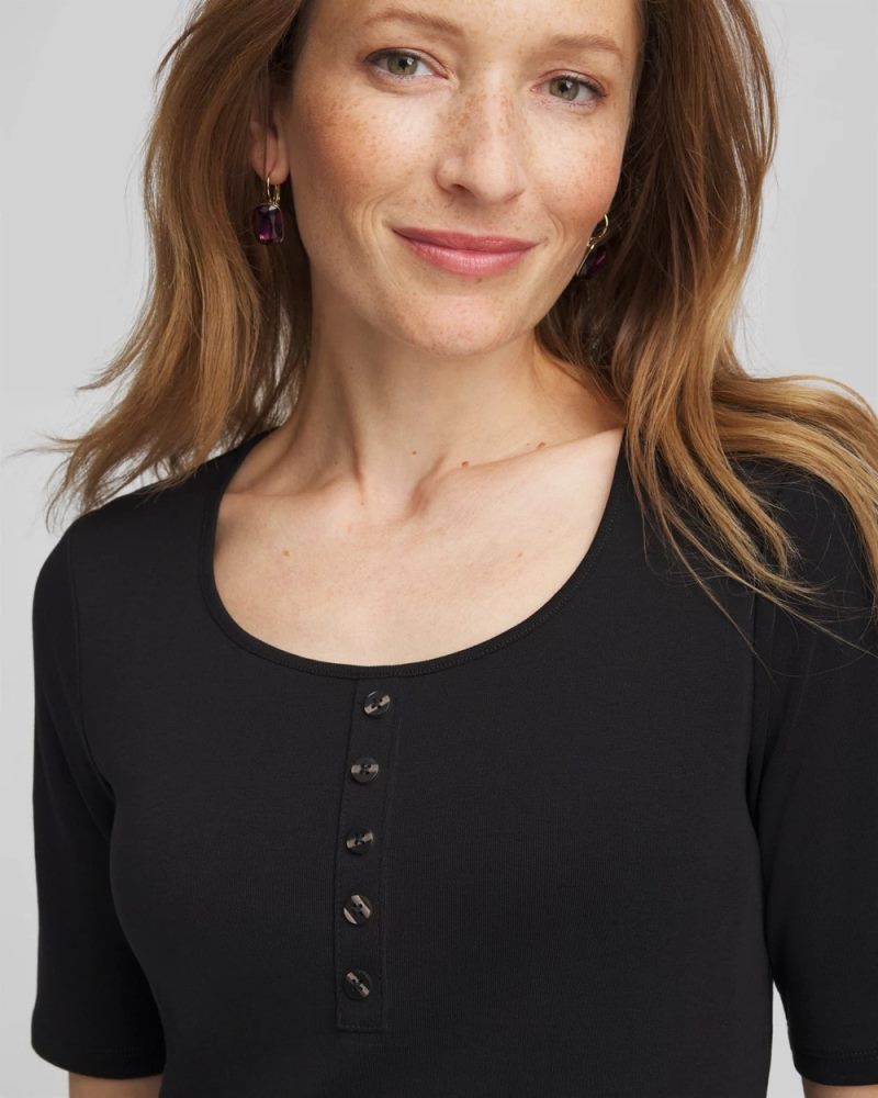 Chicos Pima Cotton Henley Tee - BLACK