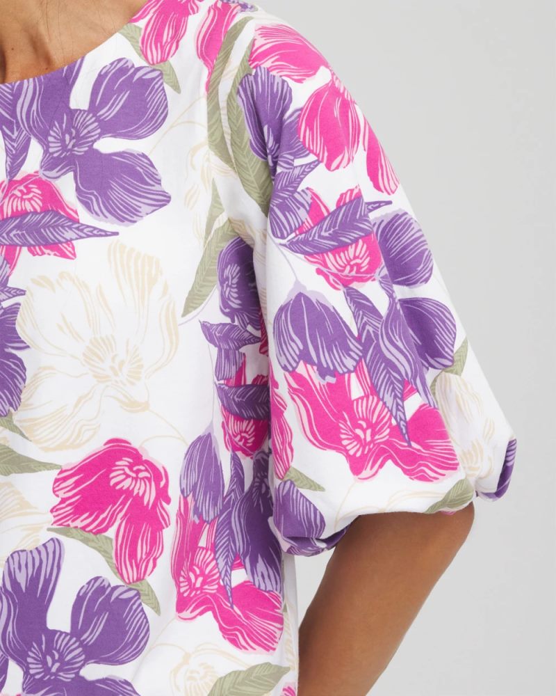 Chicos Floral Bubble Sleeve Top - ALABASTER